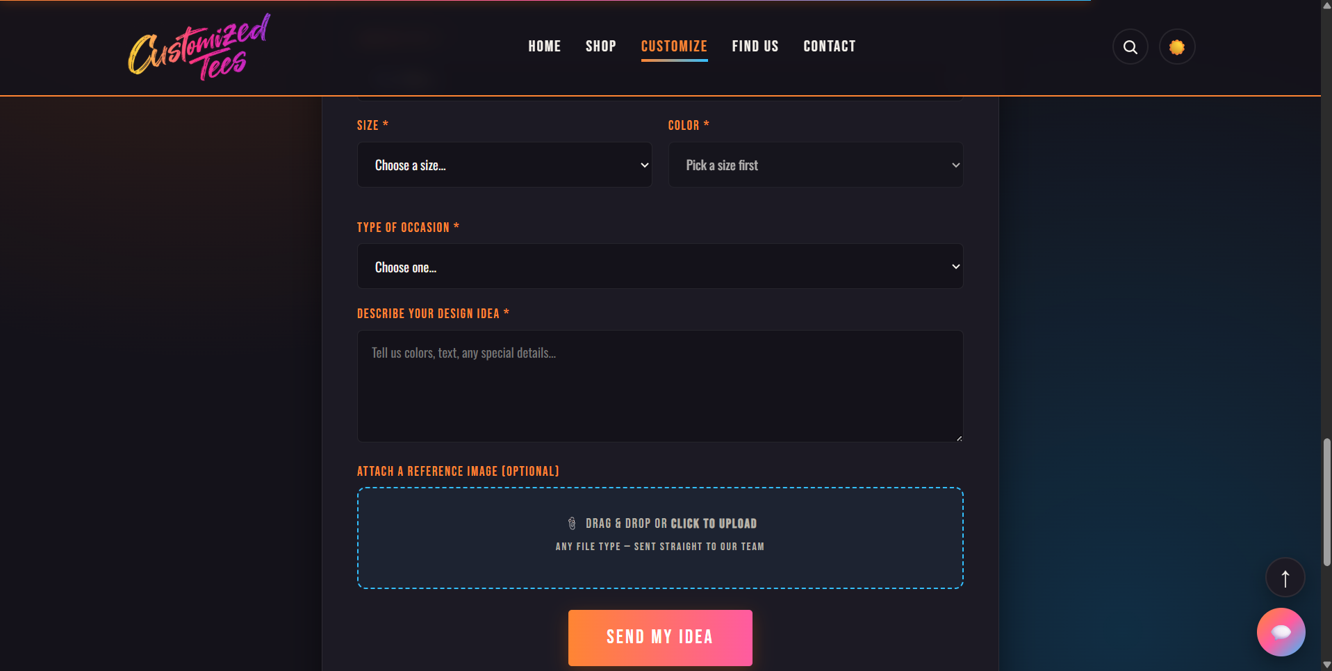 Customized Teez customize page